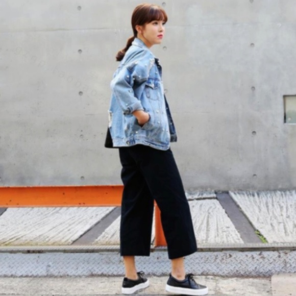  Distressed Pearl Bead Jean Denim Vintage Jacket - Picture 3 of 8